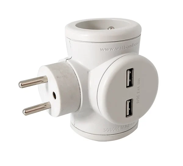 vente luxe pas cher Castorama Biplite Rotative 2 X 16A + Prise USB Watt & Co Gris 1