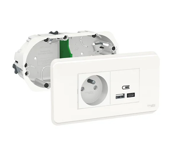 Castorama Bloc Prise 1 Prise 2 Pôles+terre Et Prise Chargeur 2 Usb A+C Unica Pro Blanc online boutique 1