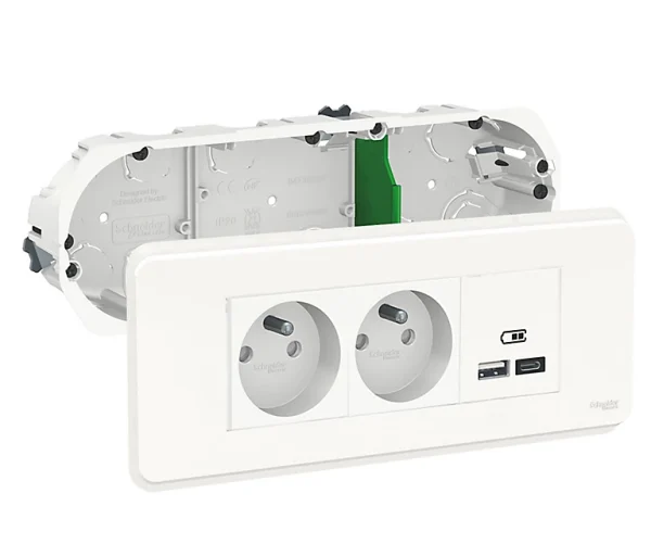 Castorama Bloc Prise 2 Pôles+terre Et Prise Chargeur 2 Usb A+C Unica Pro Blanc pas cher en vente 1