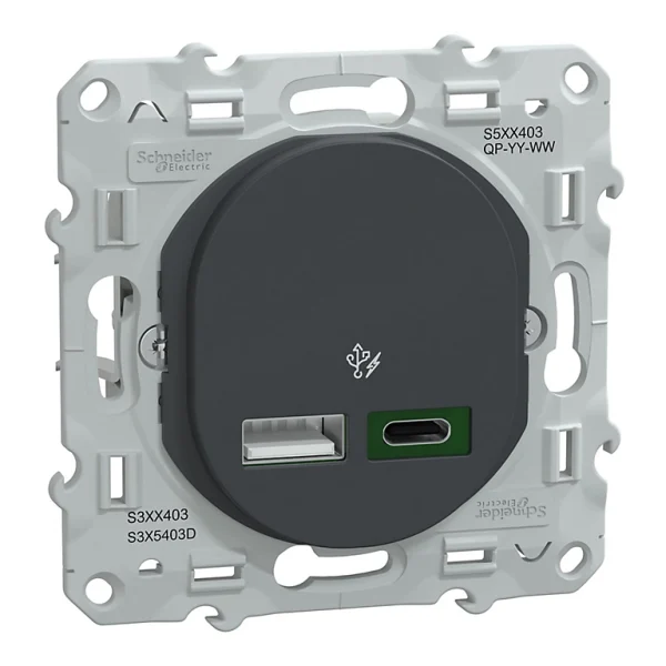 Nouvelle tendance Castorama Double Chargeur USB A 7.5W + C 45W Schneider Ovalis Electric Anthracite 1