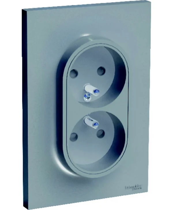 officiel Castorama Double Prise 2 Pôles+terre Schneider Electric Odace Aluminium 1
