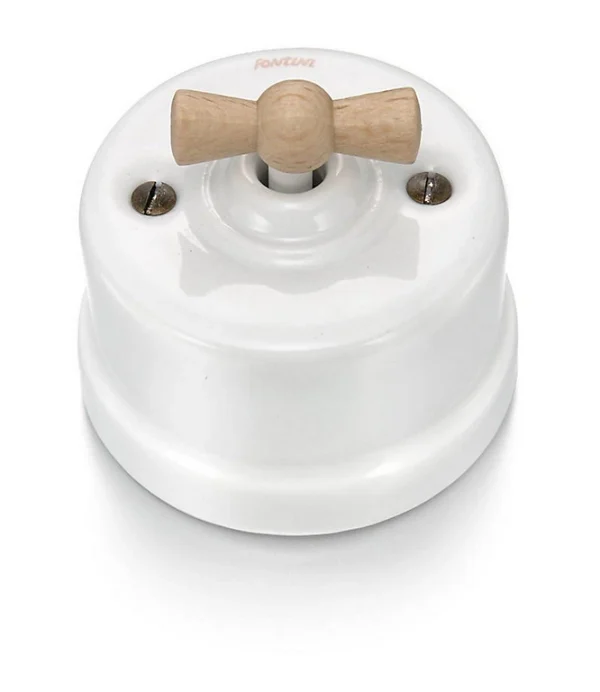 prix abordable Castorama Interrupteur Va-et-vient Fontini Garby Porcelaine Blanche, Manette Hêtre Naturel 1