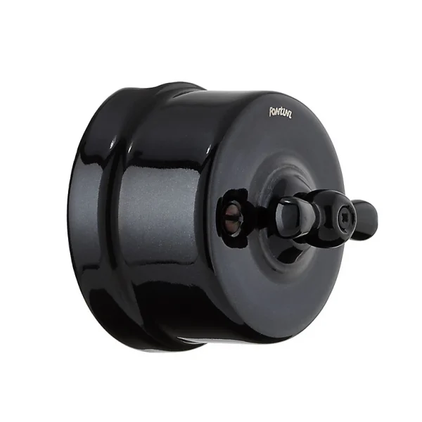Castorama Interrupteur Va-et-vient Fontini Garby Porcelaine Noire, Manette Noire grande qualité 1