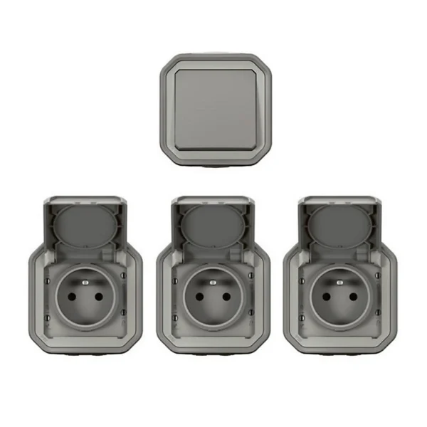 Castorama Lot De 3 Prises 2 Pôles+terre Et 1 Interrupteur Legrand Plexo Gris france 1