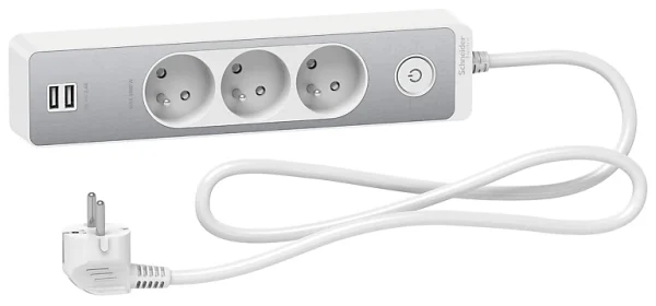 Castorama Multiprise 3 Prises + 2 USB Schneider Electric Odace Alu 1.5 M Pas Cher soldes France 1