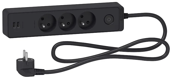 mode pas cher Castorama Multiprise 3 Prises + 2 USB Schneider Electric Odace Anthracite 1.5 M 1