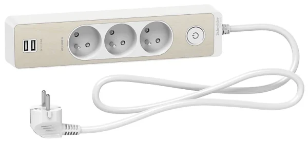 boutique en ligne Castorama Multiprise 3 Prises + 2 USB Schneider Electric Odace Bois 1.5 M 1