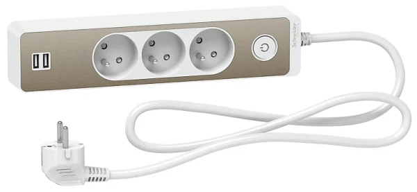 boutiqued pas cher Castorama Multiprise 3 Prises + 2 USB Schneider Electric Odace Bronze 1.5 M 1