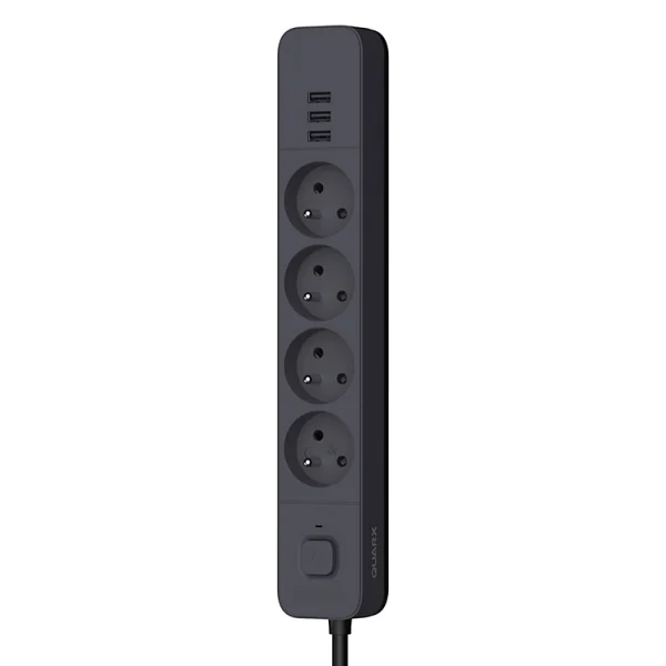 mode tendance Castorama Multiprise 4 Prises 2 Pôles + Terre + 3 USB Noir 1.5 M 1