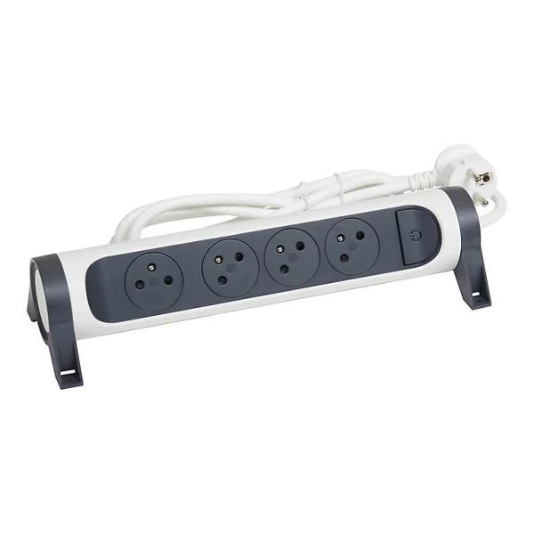 Castorama Multiprise 4 Prises 2 Pôles+terre Rotative à Fixer Legrand Blanc Et Gris 1,5 M officiel 1