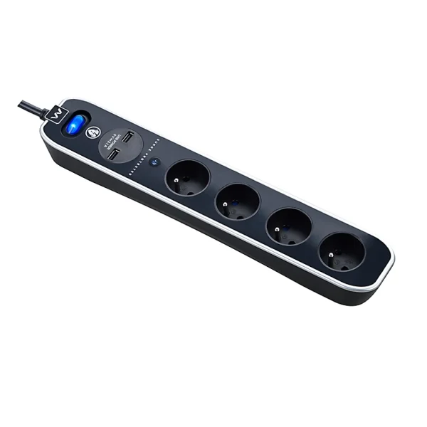 site officiel Castorama Multiprise 4 Prises Parafoudre USB 2m Noir 1