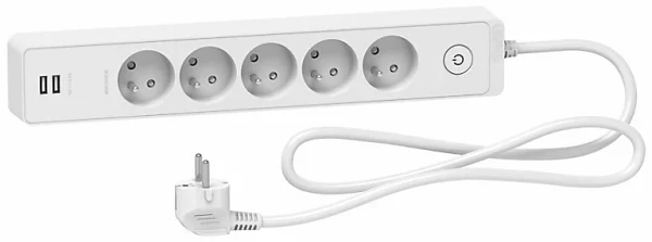 prix de gros Castorama Multiprise 5 Prises + 2 USB Schneider Electric Odace Blanc 1.5 M 1