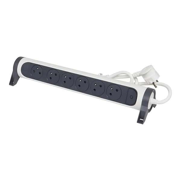 garantis authentique Castorama Multiprise 6 Prises 2 Pôles+terre Rotative à Fixer Legrand Blanc Et Gris 1,5 M 1