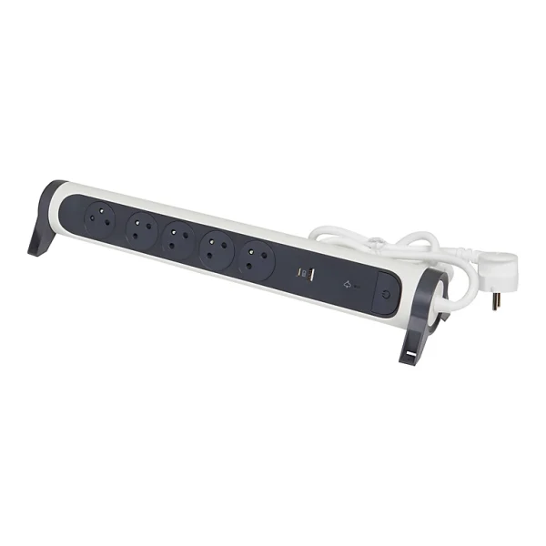 en solde Castorama Multiprise Parafoudre 5 Prises 2 Pôles+terre + + 2 Chargeurs USB-A Et C Legrand Blanc Et Gris 1,5 M 1