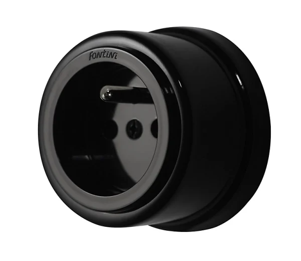 beauté Castorama Prise 2 Pôles + Terre 16A Fontini Garby Porcelaine Noire Ronde 1
